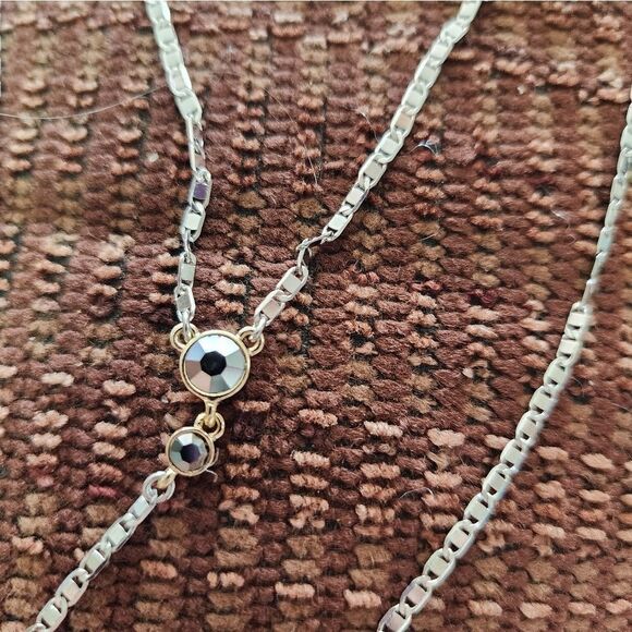 Talbots 2 Chain Necklace NWT 2 smoky stones, silver tone, sparkly - Picture 4 of 4